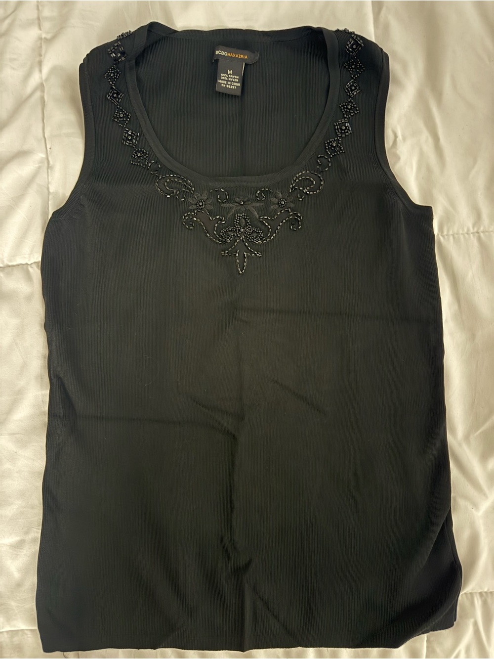 BCBGMaxAzria Black Beaded Scoop Neck Tank